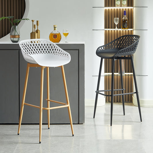 Lot de 4 chaises de bar en fer de style industriel moderne avec dossier creux respirant - Noir/Blanc