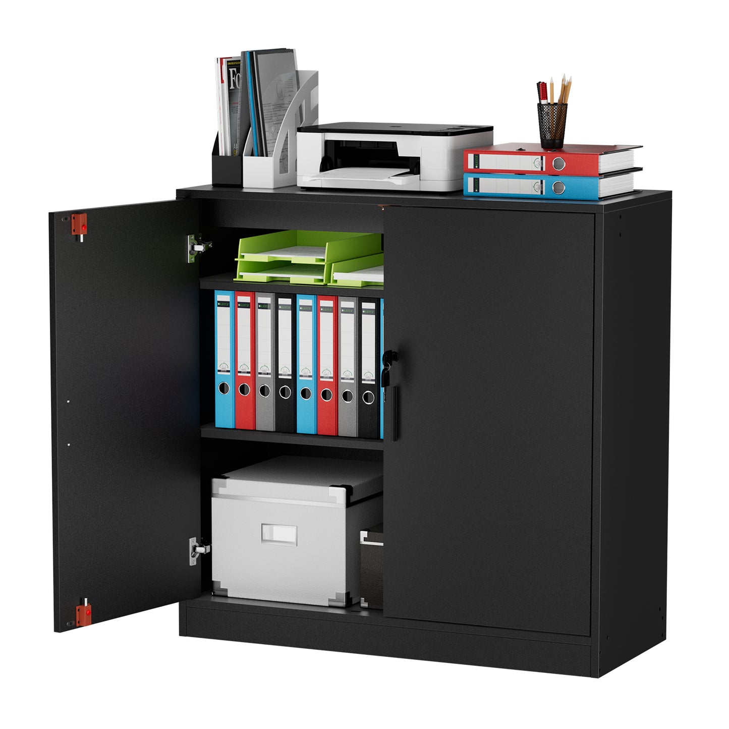 Casier de rangement ZAPATA à double porte et double compartiment avec serrure - Noir