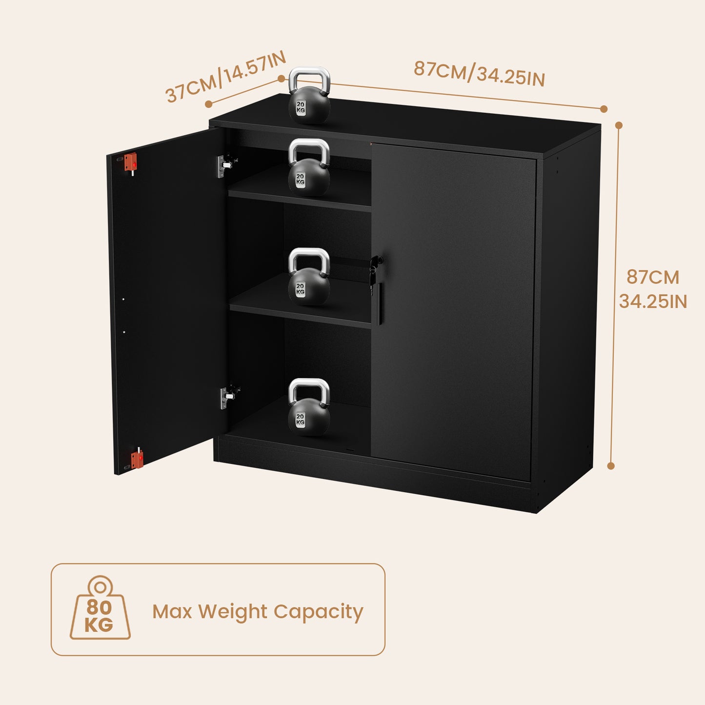Casier de rangement ZAPATA à double porte et double compartiment avec serrure - Noir
