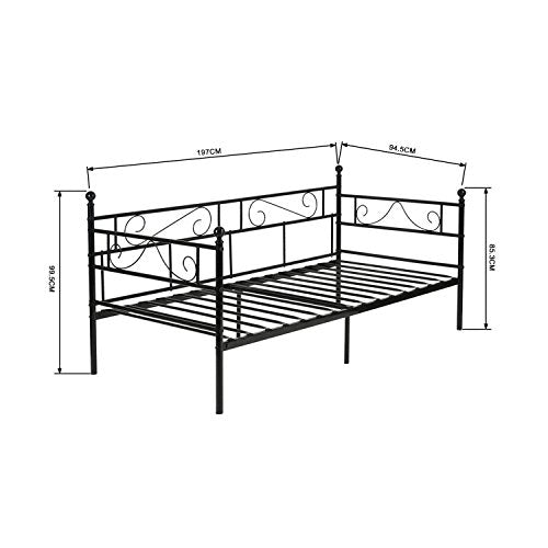 Cadre de lit en Métal Structure lit banquette en Lit Simple pour Enfants ou Adulte noir - EGGREE
