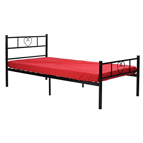 Lit Simple pour Enfants Adulte Cadre de lit en Métal Cadre en Forme de Coeur Structure Métallique 90 x 190 cm Noir - EGGREE