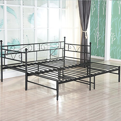 Cadre de lit en Métal Structure lit Banquette en + lit gigogne avec sommier pour Enfants ou Adulte Noir - EGGREE