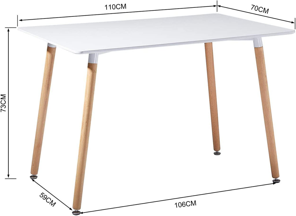 SAGE Table à Manger Rectangulaire en MDF avec Pieds en Hêtre 110 * 70 * 72 cm - Noir/Blanc