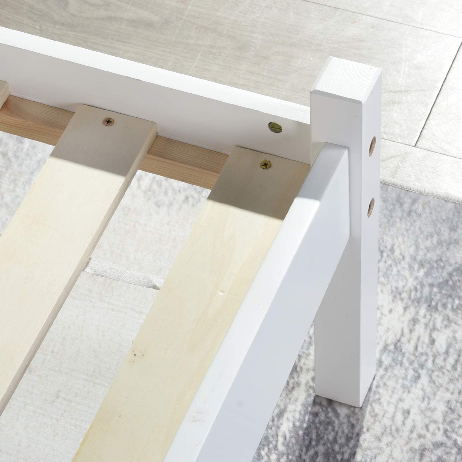 ABATE Lit Simple/Double en Bois 96 *198 cm/146 * 198 cm - Blanc