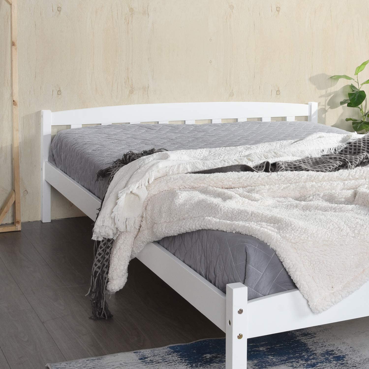 ABATE Lit Simple/Double en Bois 96 *198 cm/146 * 198 cm - Blanc
