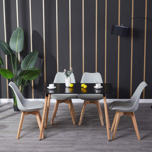 SAGE Table à Manger Rectangulaire en MDF avec Pieds en Hêtre 110 * 70 * 72 cm - Noir/Blanc