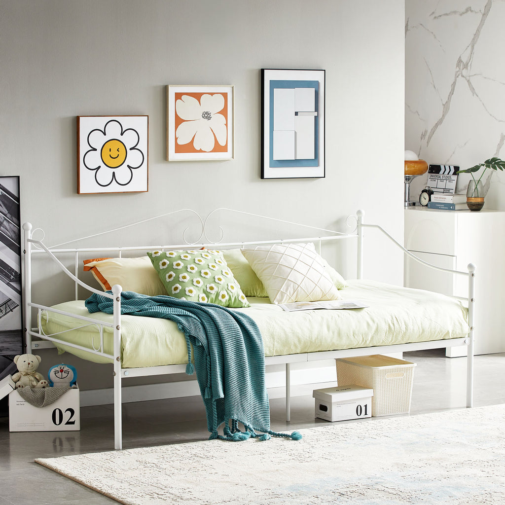 ALDER Cadre de canapé-lit en métal moderne, lattes en métal stables de qualité supérieure pour petit espace, blanc
