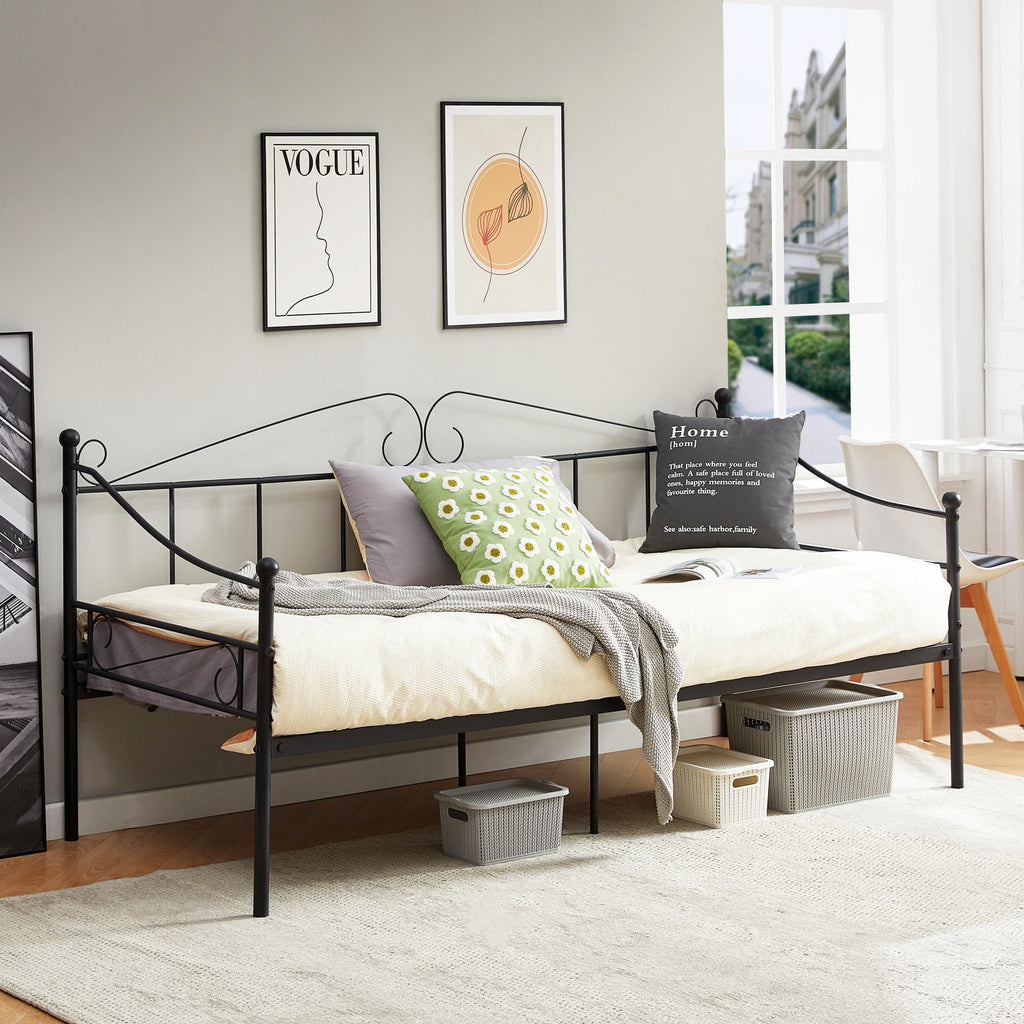 ALDER Cadre de canapé-lit en métal moderne, lattes en métal stables de qualité supérieure pour petit espace, noir