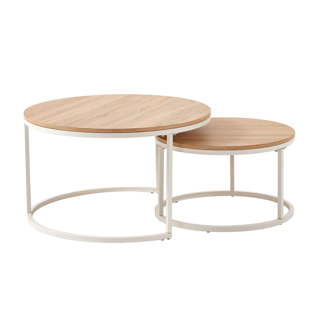CARB Chêne Table Basse Table de Salon 2 pcs Φ80 * 45cm / Φ60 * 35cm - Blanc