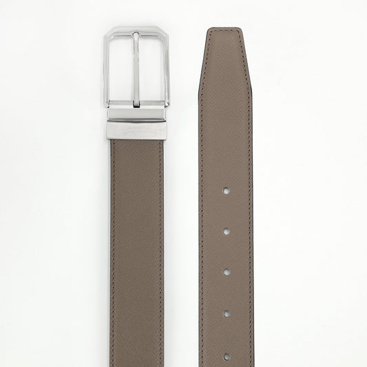 Diest Ceinture élégante à boucle ardillon en cuir de vachette avec couche supérieure, Couleur Acier, Kaki