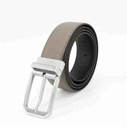 Diest Ceinture élégante à boucle ardillon en cuir de vachette avec couche supérieure, Couleur Acier, Kaki