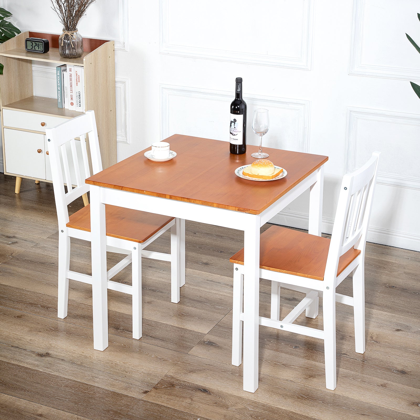 LILAC Ensemble Table à Manger et 2 Chaises 74*74*73cm - Blanc/Gris/Marron