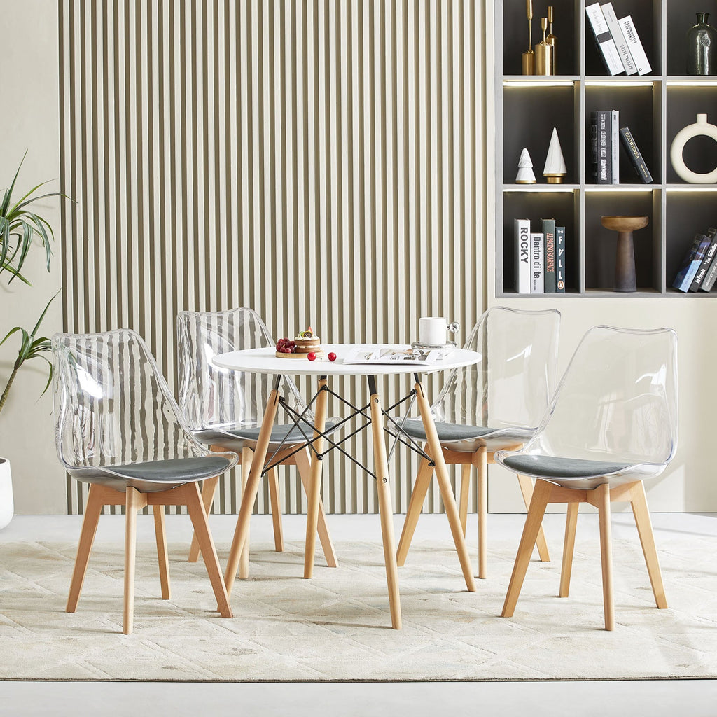 LUCCA Chaises de Salle à Manger en Tissu Technique Design Scandinave avec Pieds en Bois de Hêtre Massif - Gris Transparent