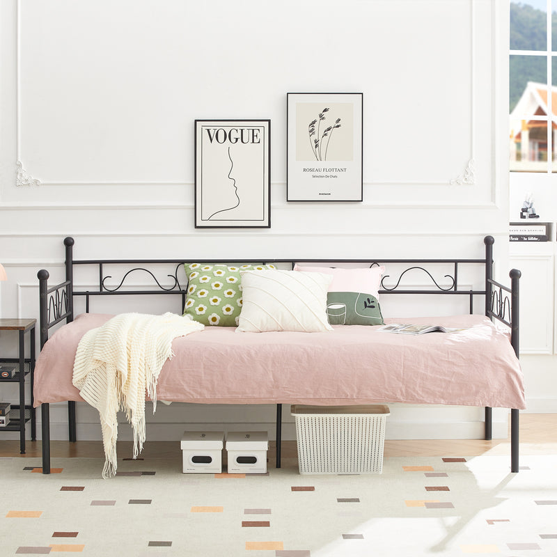 MUSK Canapé-lit Simple en Métal Convient pour matelas 93*197 cm - Noir/Blanc