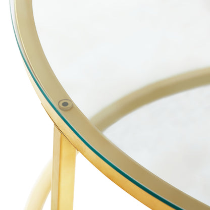 NAPLES Table Basse Ronde, Ensemble De 2, Cadre En Métal Robuste Et Verre Trempé (Doré Et Noir)