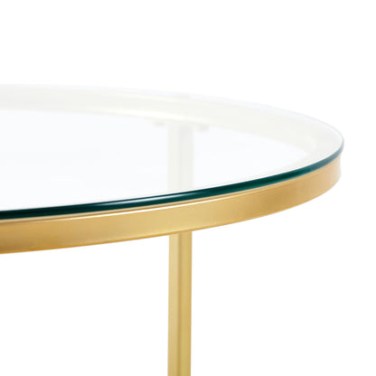 NAPLES Table Basse Ronde, Ensemble De 2, Cadre En Métal Robuste Et Verre Trempé (Doré Et Noir)