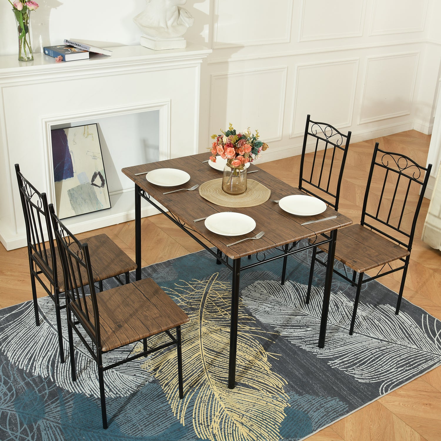 NORSEMAN Ensemble de Salle à Manger 5 Pièces, Table à Manger Rectangulaire avec 4 Chaises 109*69*75cm - Couleurs Disponibles