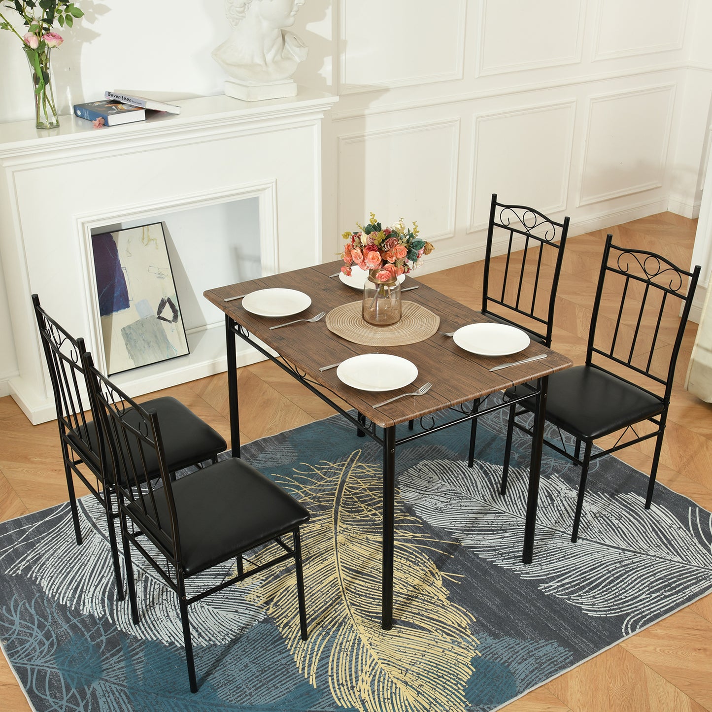 NORSEMAN Ensemble de Salle à Manger 5 Pièces, Table à Manger Rectangulaire avec 4 Chaises 109*69*75cm - Couleurs Disponibles