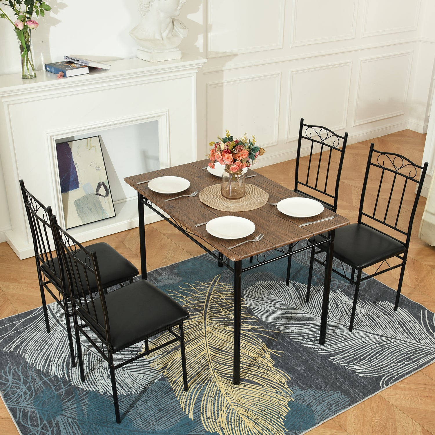 NORSEMAN Ensemble de Salle à Manger 5 Pièces, Table à Manger Rectangulaire avec 4 Chaises 109*69*75cm - Couleurs Disponibles