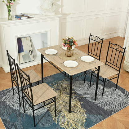 NORSEMAN Marbling Table à Manger 5 Pièces avec 4 Chaises - 109 * 69 * 75cm - Blanc/Noir/Brun clair