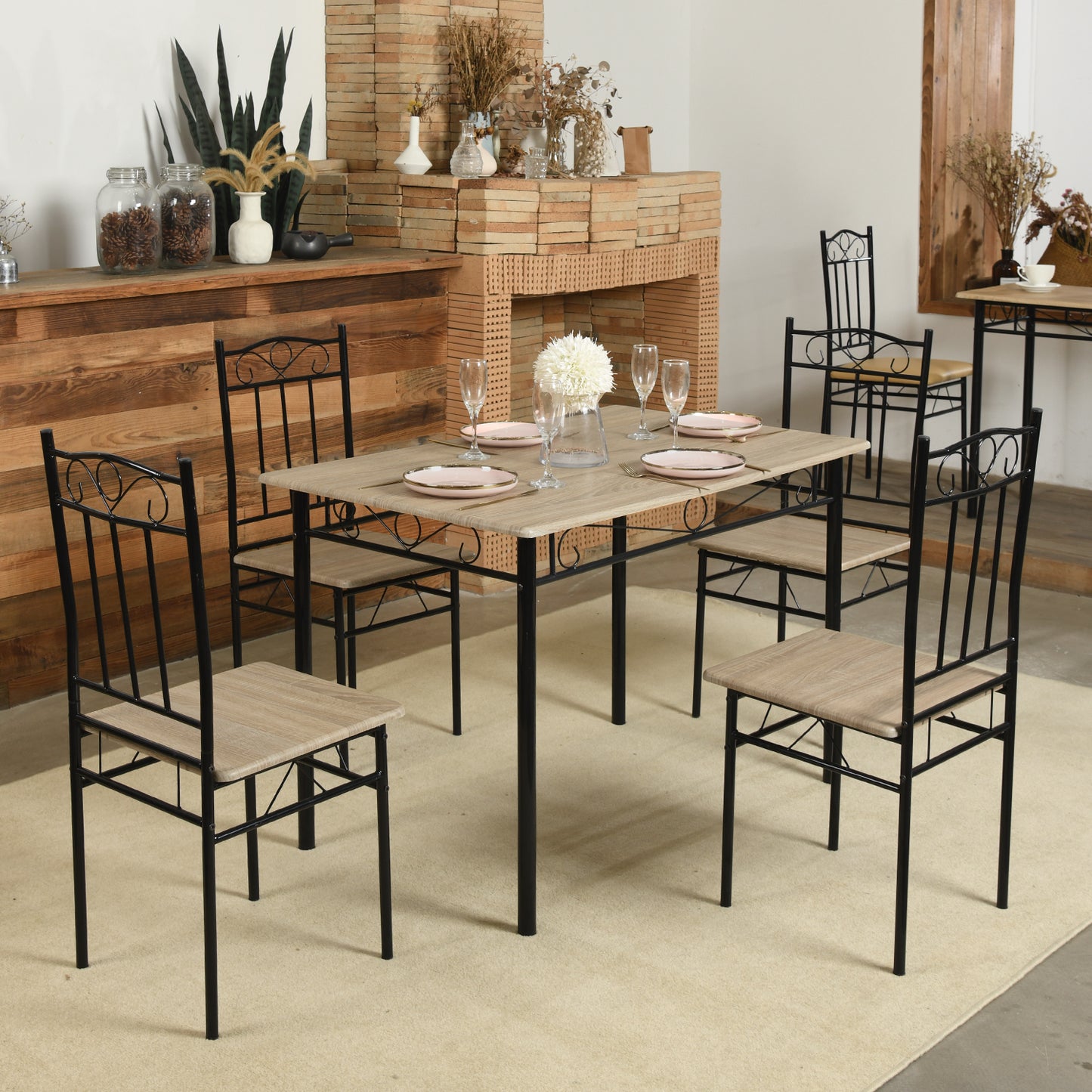 NORSEMAN Ensemble de Salle à Manger 5 Pièces, Table à Manger Rectangulaire avec 4 Chaises 109*69*75cm - Couleurs Disponibles