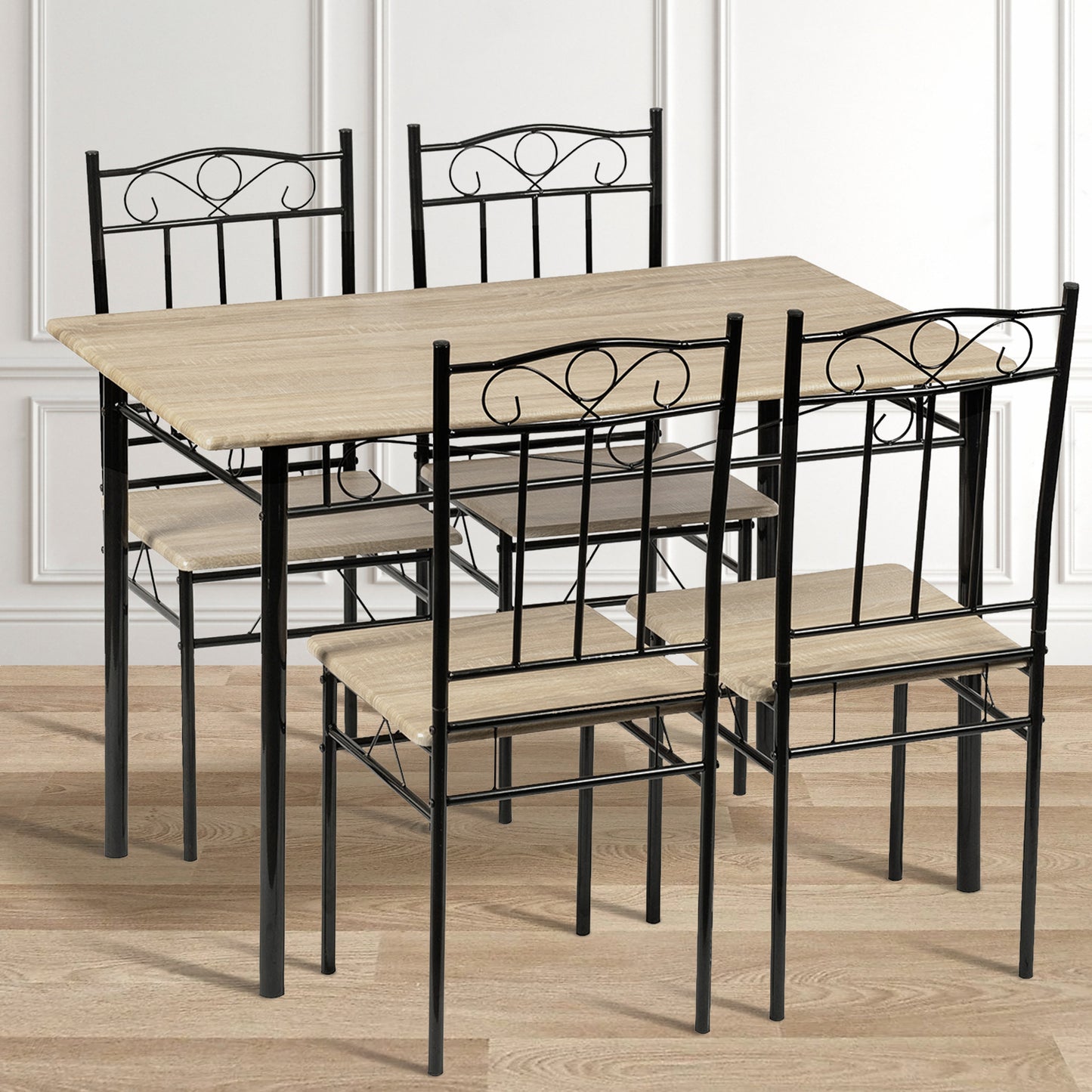 NORSEMAN Marbling Table à Manger 5 Pièces avec 4 Chaises - 109 * 69 * 75cm - Blanc/Noir/Brun clair