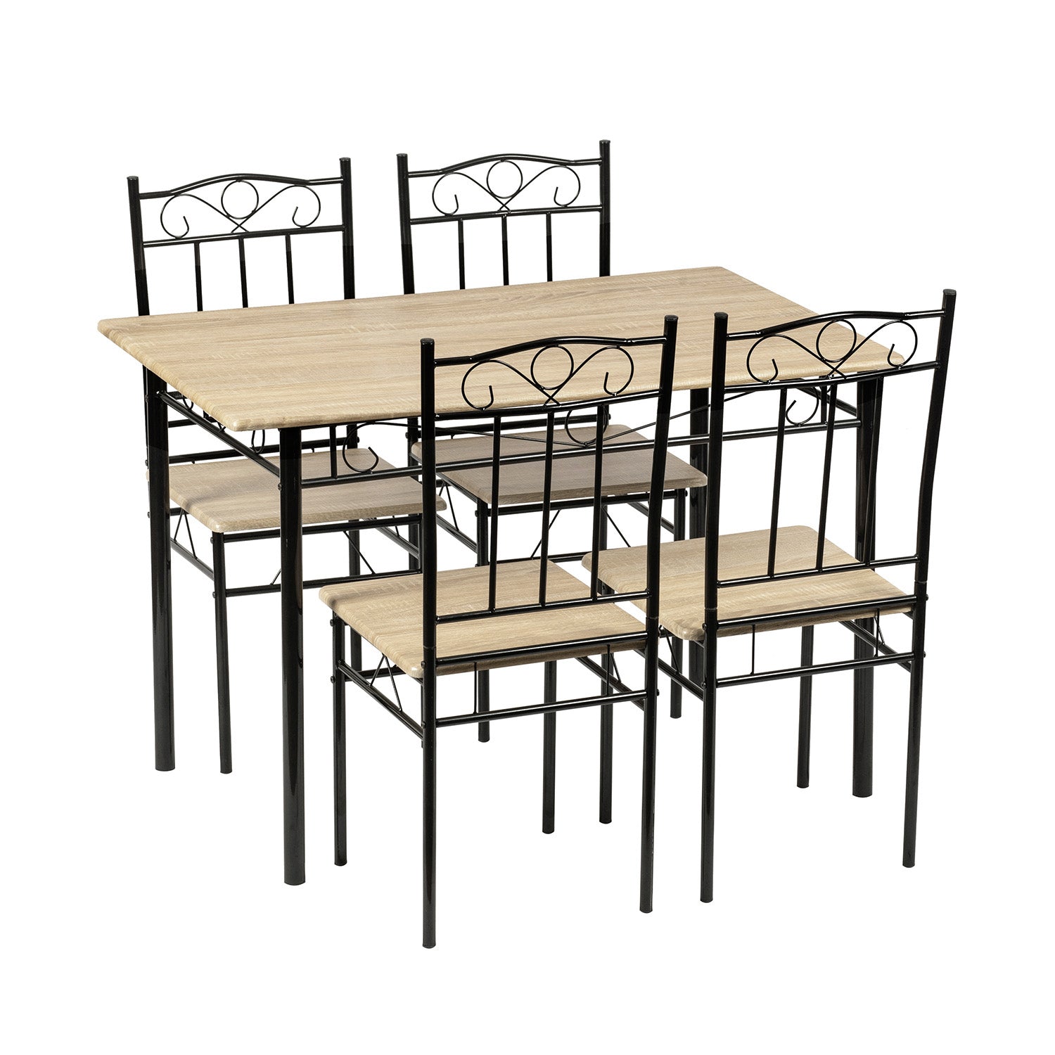 NORSEMAN Marbling Table à Manger 5 Pièces avec 4 Chaises - 109 * 69 * 75cm - Blanc/Noir/Brun clair