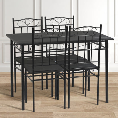NORSEMAN Marbling Table à Manger 5 Pièces avec 4 Chaises - 109 * 69 * 75cm - Blanc/Noir/Brun clair