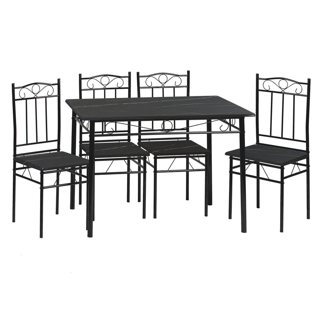 NORSEMAN Marbling Table à Manger 5 Pièces avec 4 Chaises - 109 * 69 * 75cm - Blanc/Noir/Brun clair