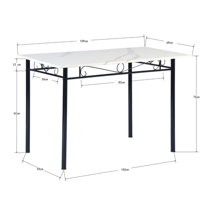 NORSEMAN Marbling Table à Manger 5 Pièces avec 4 Chaises - 109 * 69 * 75cm - Blanc/Noir/Brun clair