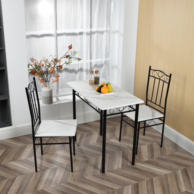 NORSEMAN Marbling Ensemble De Table À Manger 3 Pièces Avec 2 Chaises - 90*48*75cm - Blanc/Noir