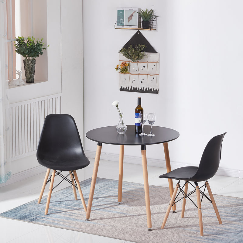 PEA Table à Manger Ronde en MDF avec 4 Pieds en Hêtre 80 * 80 * 73 cm - Noir/Blanc