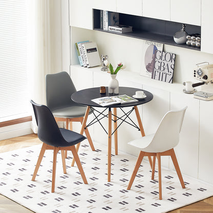RAY Table à Manger Ronde  en MDF/Verre avec Pieds en Hêtre 80 * 80 * 74 cm - Noir/Blanc/Clair