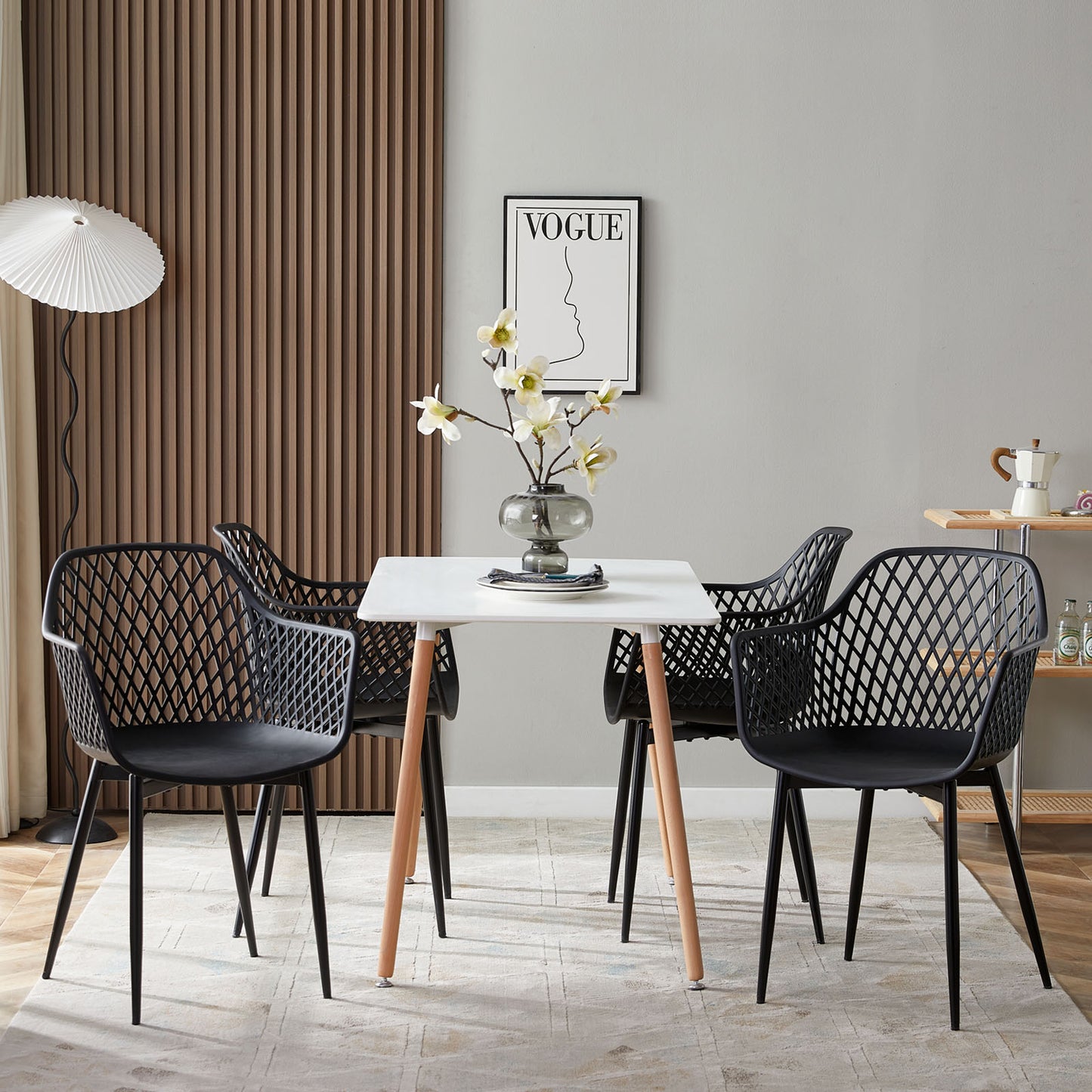 ROME Chaises de salle à manger avec pieds en métal, chaise creuse au design rétro - Noir