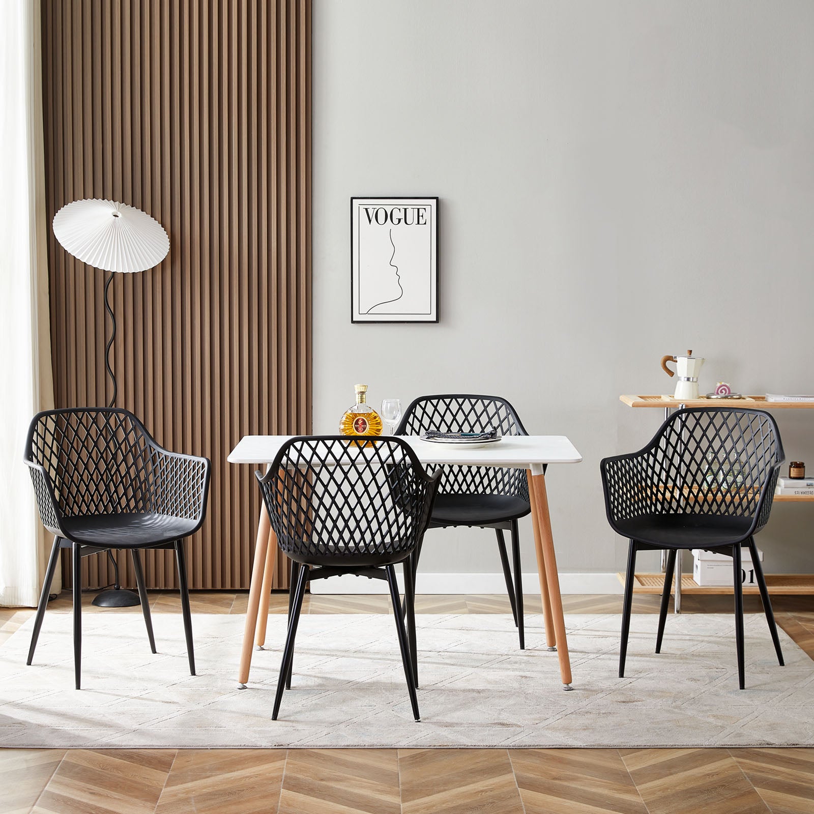 ROME Chaises de salle à manger avec pieds en métal, chaise creuse au design rétro - Noir