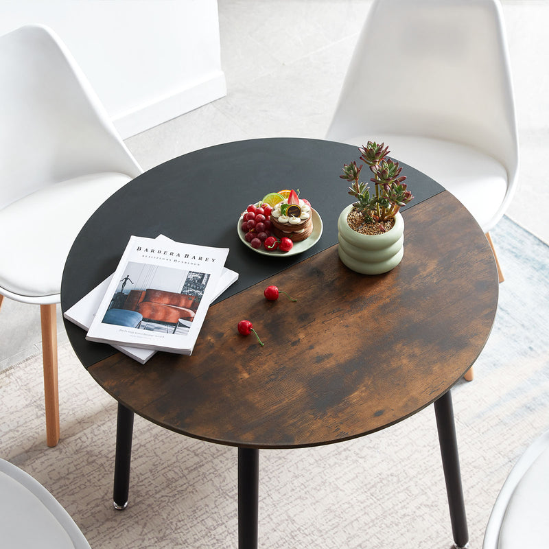 RONALD Ronde Table de Salle à Manger Scandinave Moderne Style Nordique en Bois 80*80*74cm - Brun/Brun Noir