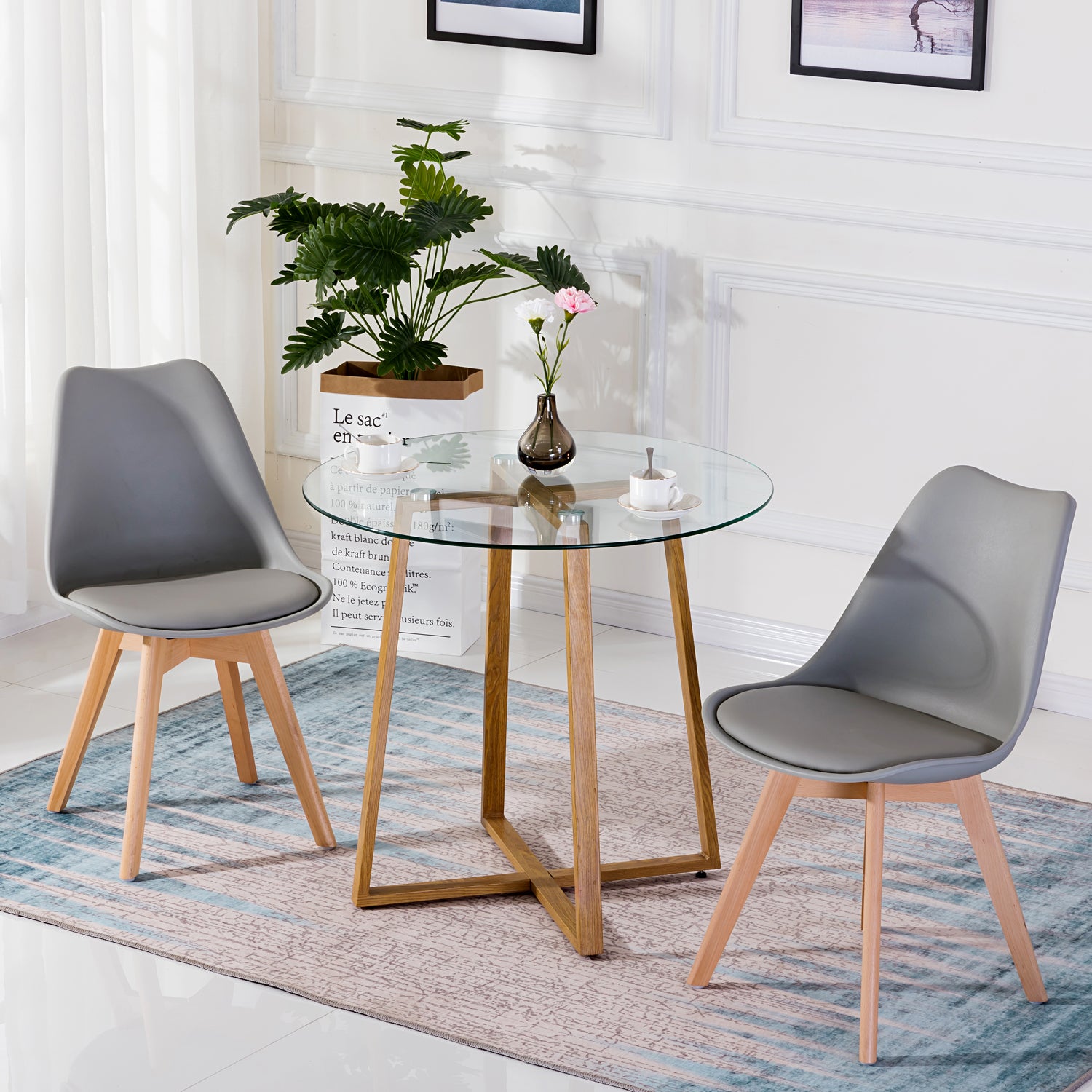 ROUNE Table à Manger Ronde en Verre avec Pieds en Métal  80 * 80 * 75 cm - Transparent