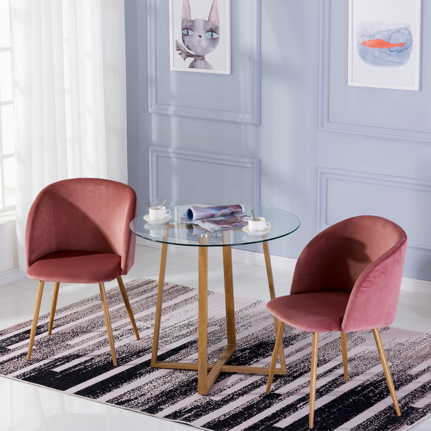 ROUNE Table à Manger Ronde en Verre avec Pieds en Métal  80 * 80 * 75 cm - Transparent