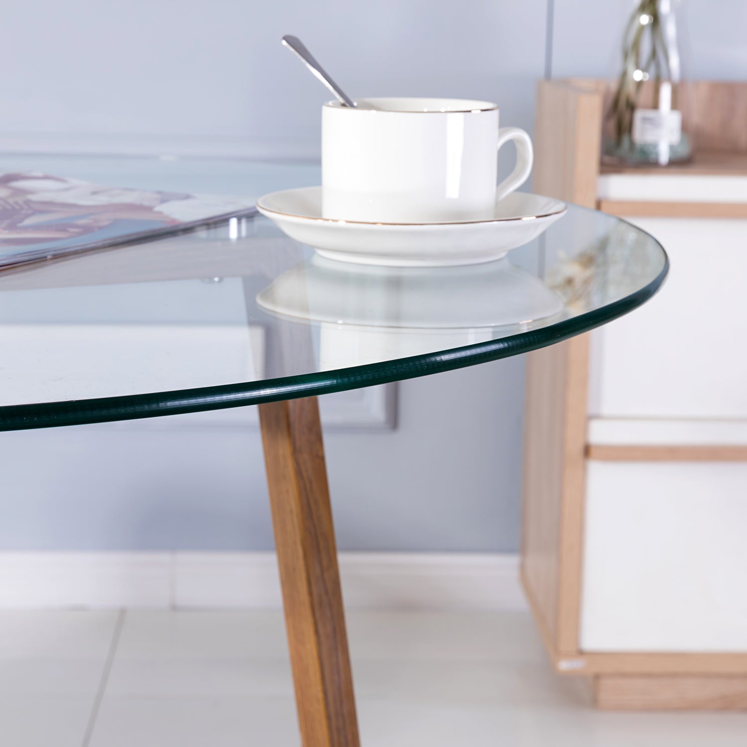 ROUNE Table à Manger Ronde en Verre avec Pieds en Métal  80 * 80 * 75 cm - Transparent