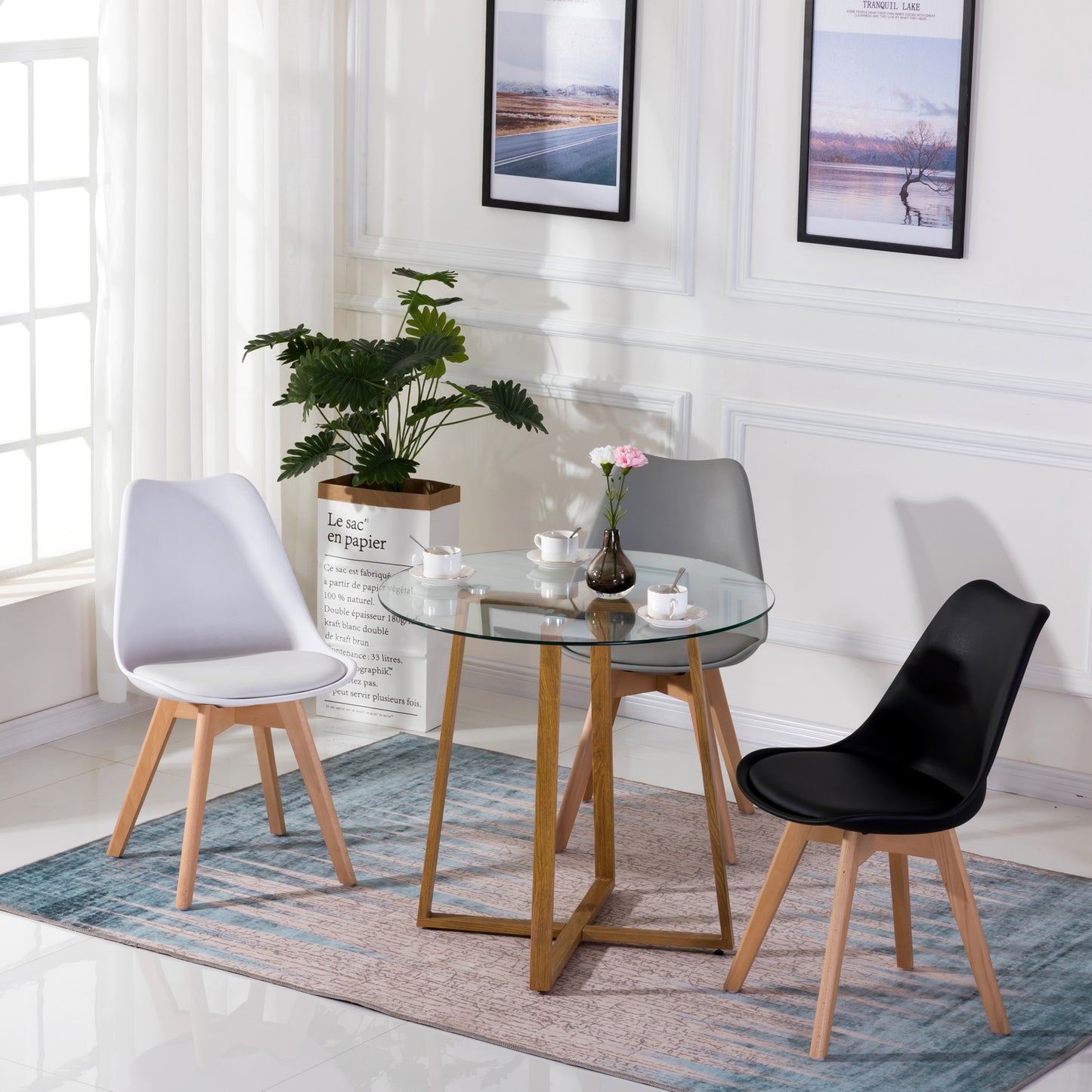 ROUNE Table à Manger Ronde en Verre avec Pieds en Métal  80 * 80 * 75 cm - Transparent