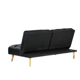 SEATER Canapé-lit Noir En PU, 166*93*83cm Avec Pieds En Bois De Caoutchouc, 2 En 1 Avec Fermeture éclair, 44cm De Hauteur D'assise