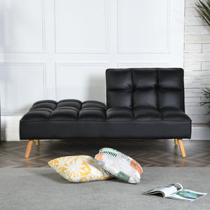 SEATER Canapé-lit Noir En PU, 166*93*83cm Avec Pieds En Bois De Caoutchouc, 2 En 1 Avec Fermeture éclair, 44cm De Hauteur D'assise