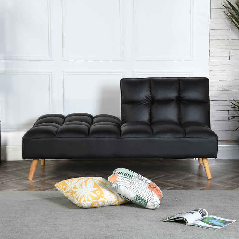 SEATER Canapé-lit Noir En PU, 166*93*83cm Avec Pieds En Bois De Caoutchouc, 2 En 1 Avec Fermeture éclair, 44cm De Hauteur D'assise