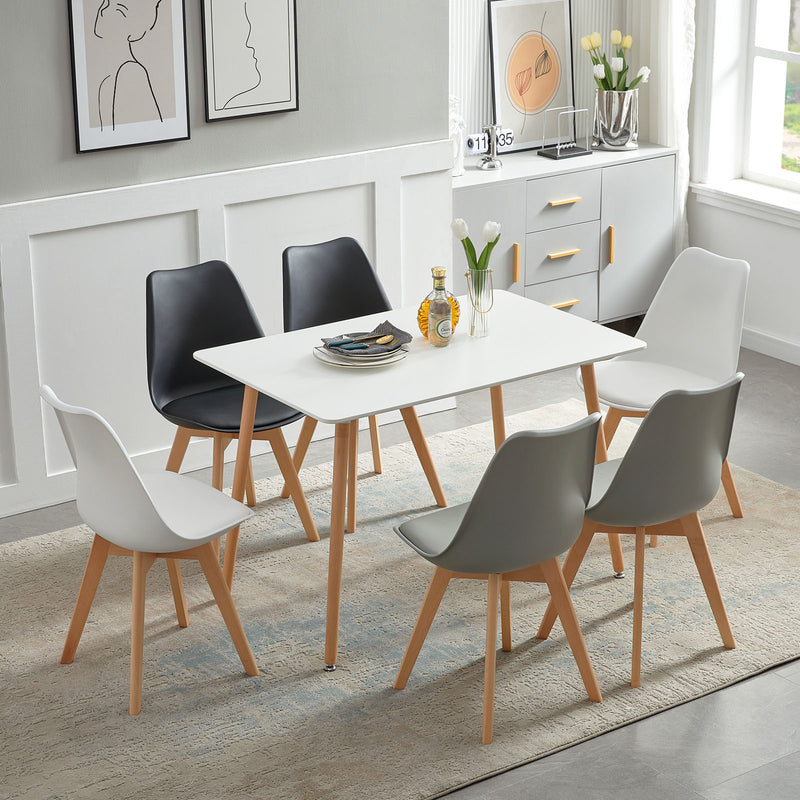 TULIP PP Chaise de salle à manger avec pied en hêtre - Noir et Nlanc et Gris
