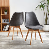 TULIP Chaise de salle à manger en daim avec pied en hêtre - marron/gris foncé/gris clair