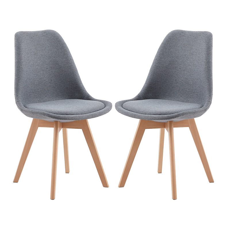TULIP Tissu Chaise de salle à manger avec pied en hêtre - Gris/Jaune