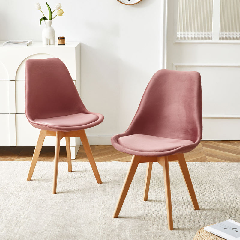 TULIP Chaise de salle à manger en velours avec pied en hêtre - Rose/Vert