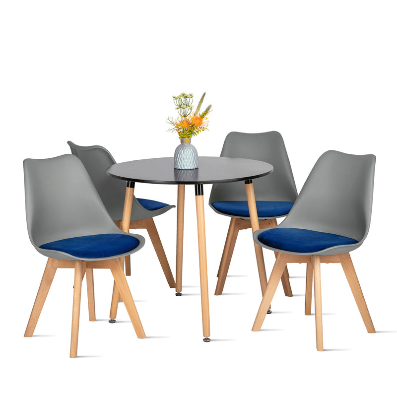 TULIP PP Chaise de salle à manger avec pied en hêtre - Gris/Bleu