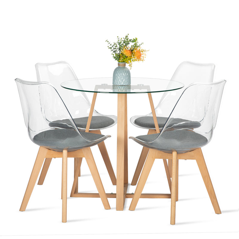 TULIP PC Chaise de salle à manger avec pied en hêtre - Transparent Gris
