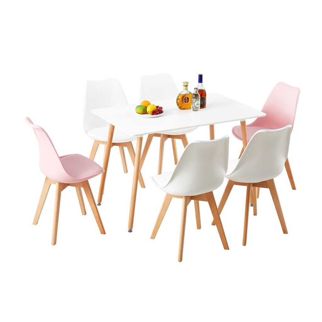 TULIP PP Chaise de salle à manger avec pied en hêtre - blanc et rose